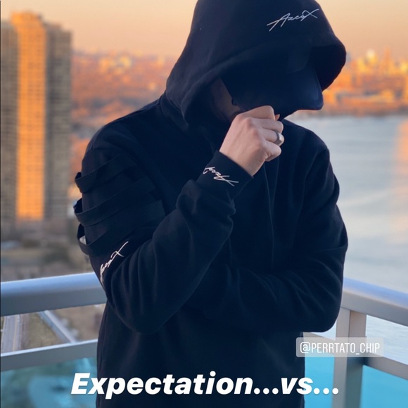 Black hoodie oversized hoodie triple strap no logo - Picture 2 of 3